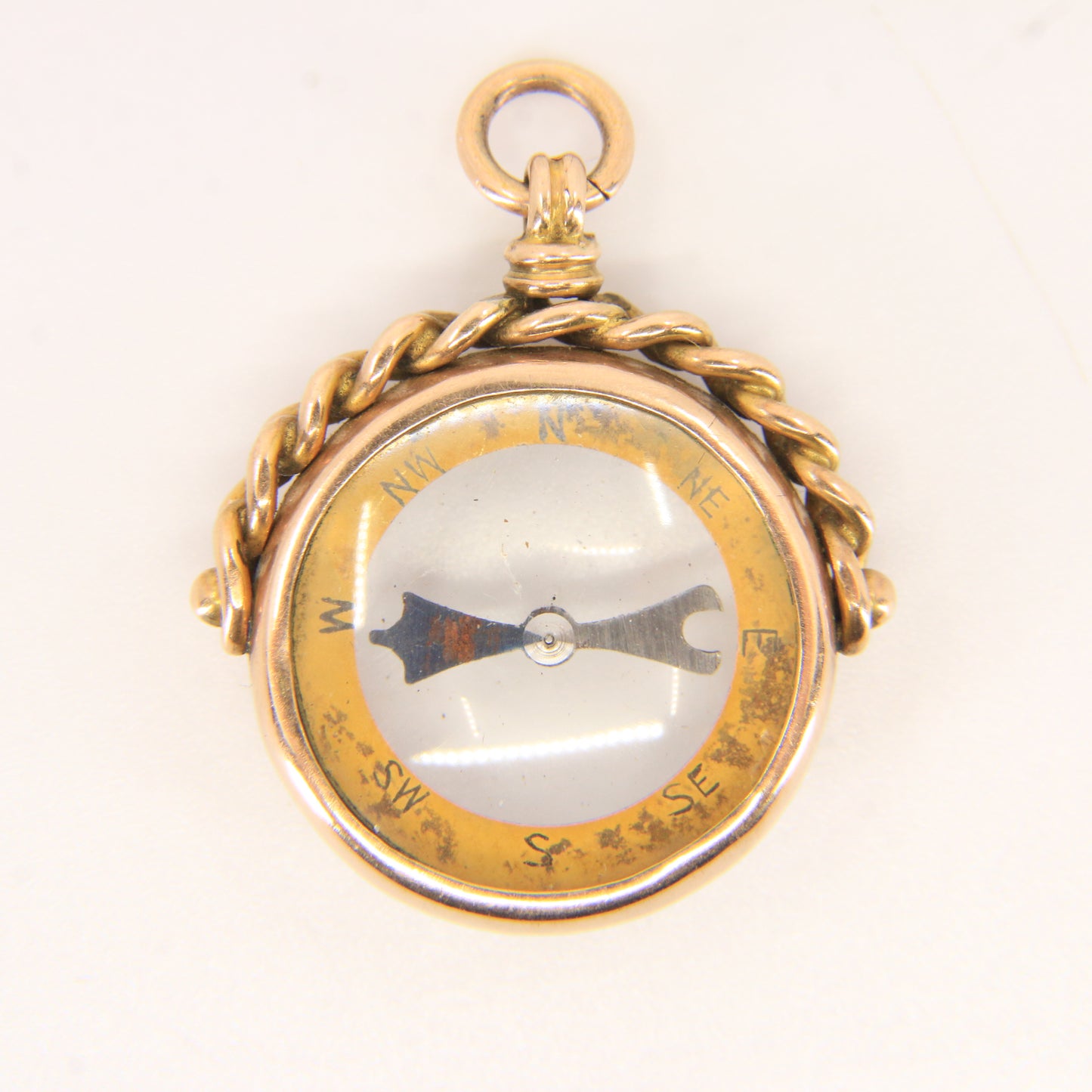 Antique 1905 9ct Hallmarked Gold Compass Double Sided Pendant Charm Travel Gift