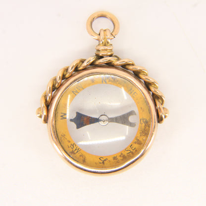 Antique 1905 9ct Hallmarked Gold Compass Double Sided Pendant Charm Travel Gift