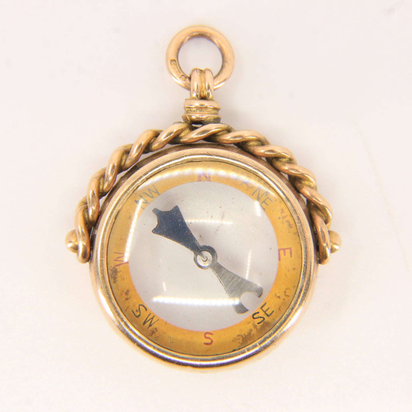 Antique 1905 9ct Hallmarked Gold Compass Double Sided Pendant Charm Travel Gift