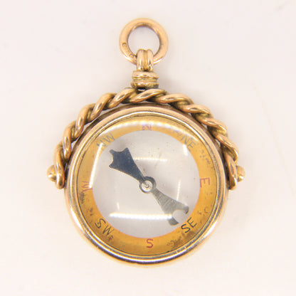 Antique 1905 9ct Hallmarked Gold Compass Double Sided Pendant Charm Travel Gift