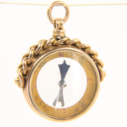Antique 1905 9ct Hallmarked Gold Compass Double Sided Pendant Charm Travel Gift