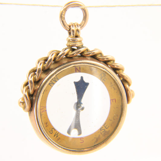Antique 1905 9ct Hallmarked Gold Compass Double Sided Pendant Charm Travel Gift
