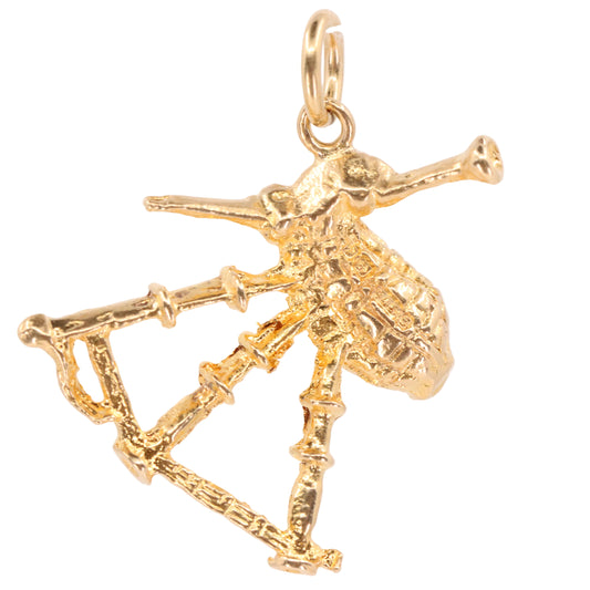 Vintage 9ct Hallmarked Gold Bagpipe Charm Scotland Pendant Scottish Piper Gift
