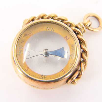 Antique 1905 9ct Hallmarked Gold Compass Double Sided Pendant Charm Travel Gift