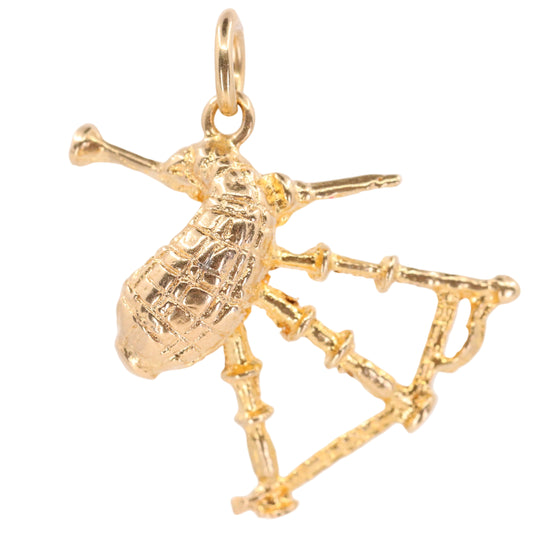 Vintage 9ct Hallmarked Gold Bagpipe Charm Scotland Pendant Scottish Piper Gift