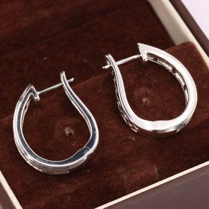 Vintage 9ct Hallmarked White Gold Hoop Earrings Diamond Baguette Set Boxed Gift