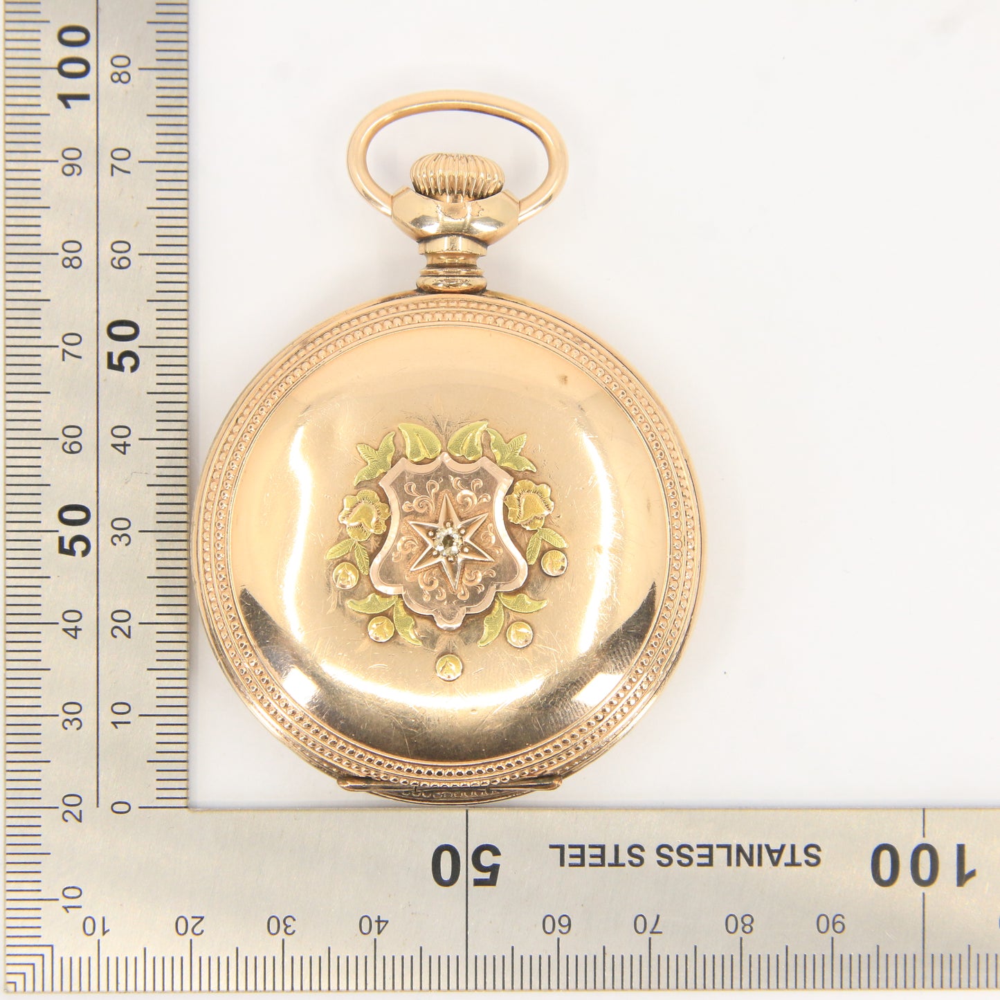 Antique Hampden 55mm Full Hunter Pocket Watch Gold Plated Diamond Horse c1900
