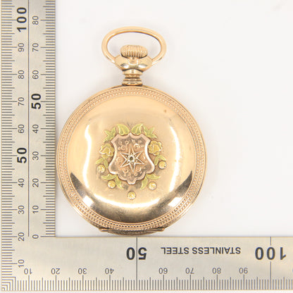 Antique Hampden 55mm Full Hunter Pocket Watch Gold Plated Diamond Horse c1900