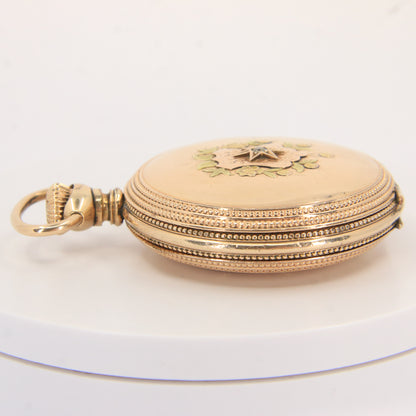 Antique Hampden 55mm Full Hunter Pocket Watch Gold Plated Diamond Horse c1900