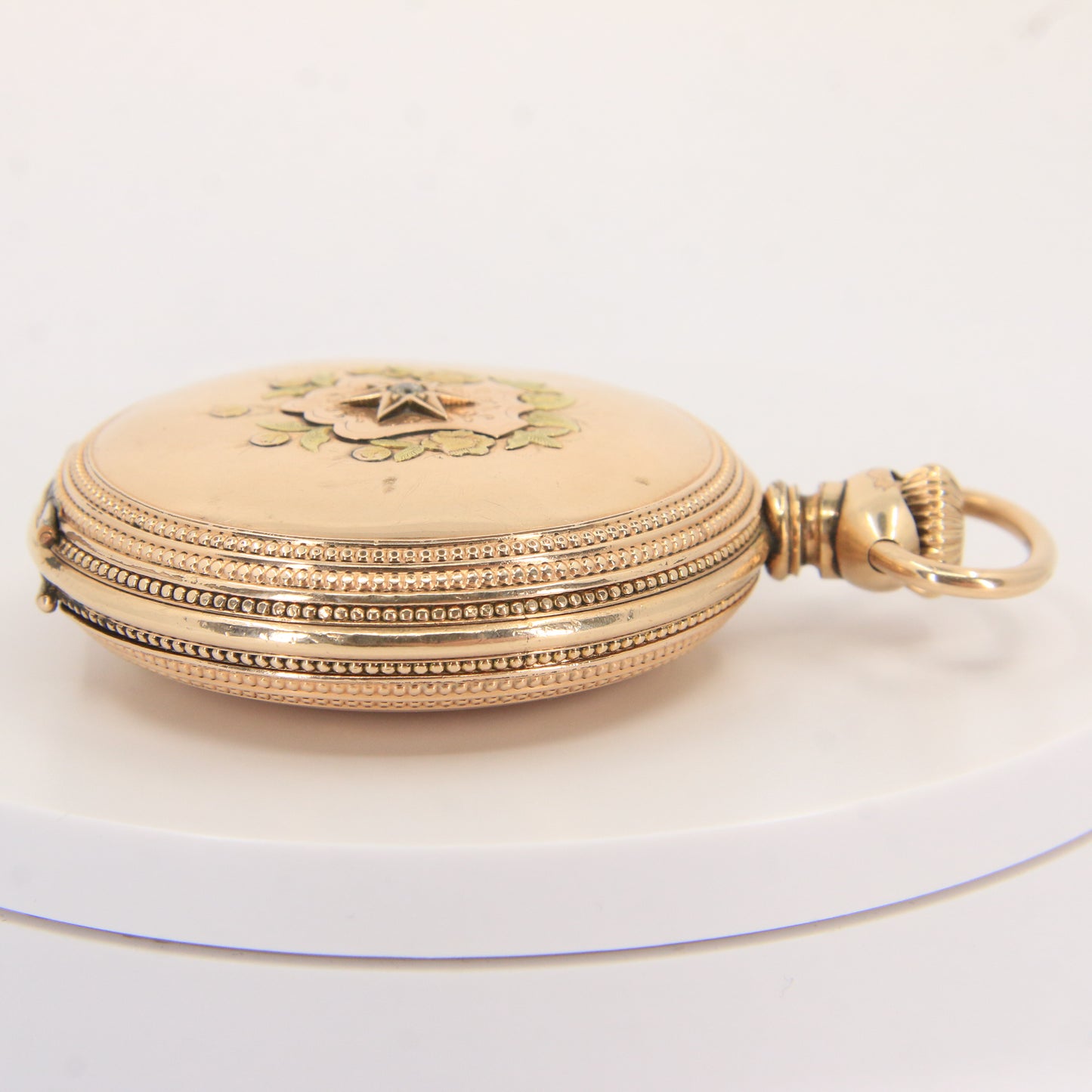 Antique Hampden 55mm Full Hunter Pocket Watch Gold Plated Diamond Horse c1900