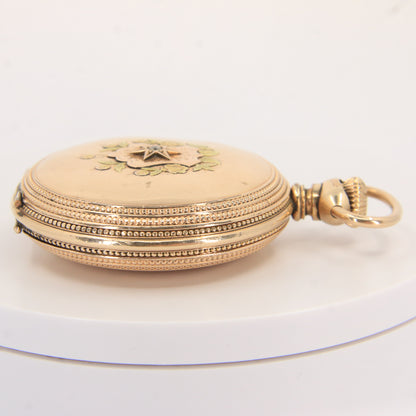 Antique Hampden 55mm Full Hunter Pocket Watch Gold Plated Diamond Horse c1900