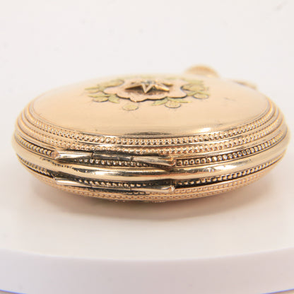 Antique Hampden 55mm Full Hunter Pocket Watch Gold Plated Diamond Horse c1900