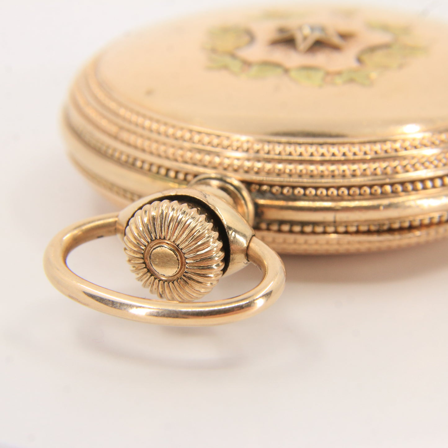 Antique Hampden 55mm Full Hunter Pocket Watch Gold Plated Diamond Horse c1900