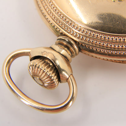 Antique Hampden 55mm Full Hunter Pocket Watch Gold Plated Diamond Horse c1900