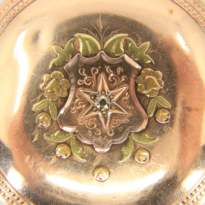 Antique Hampden 55mm Full Hunter Pocket Watch Gold Plated Diamond Horse c1900