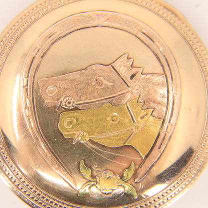 Antique Hampden 55mm Full Hunter Pocket Watch Gold Plated Diamond Horse c1900