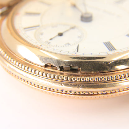 Antique Hampden 55mm Full Hunter Pocket Watch Gold Plated Diamond Horse c1900