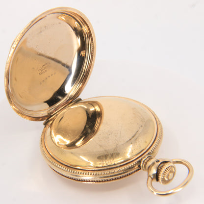 Antique Hampden 55mm Full Hunter Pocket Watch Gold Plated Diamond Horse c1900