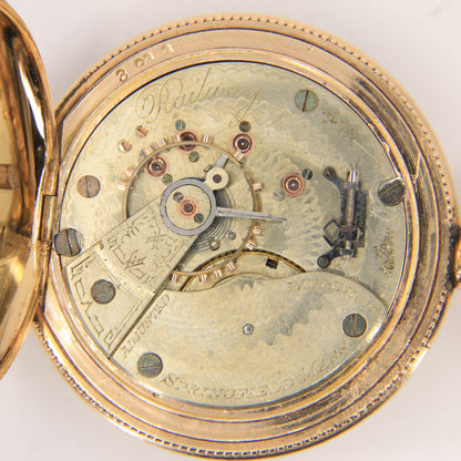 Antique Hampden 55mm Full Hunter Pocket Watch Gold Plated Diamond Horse c1900