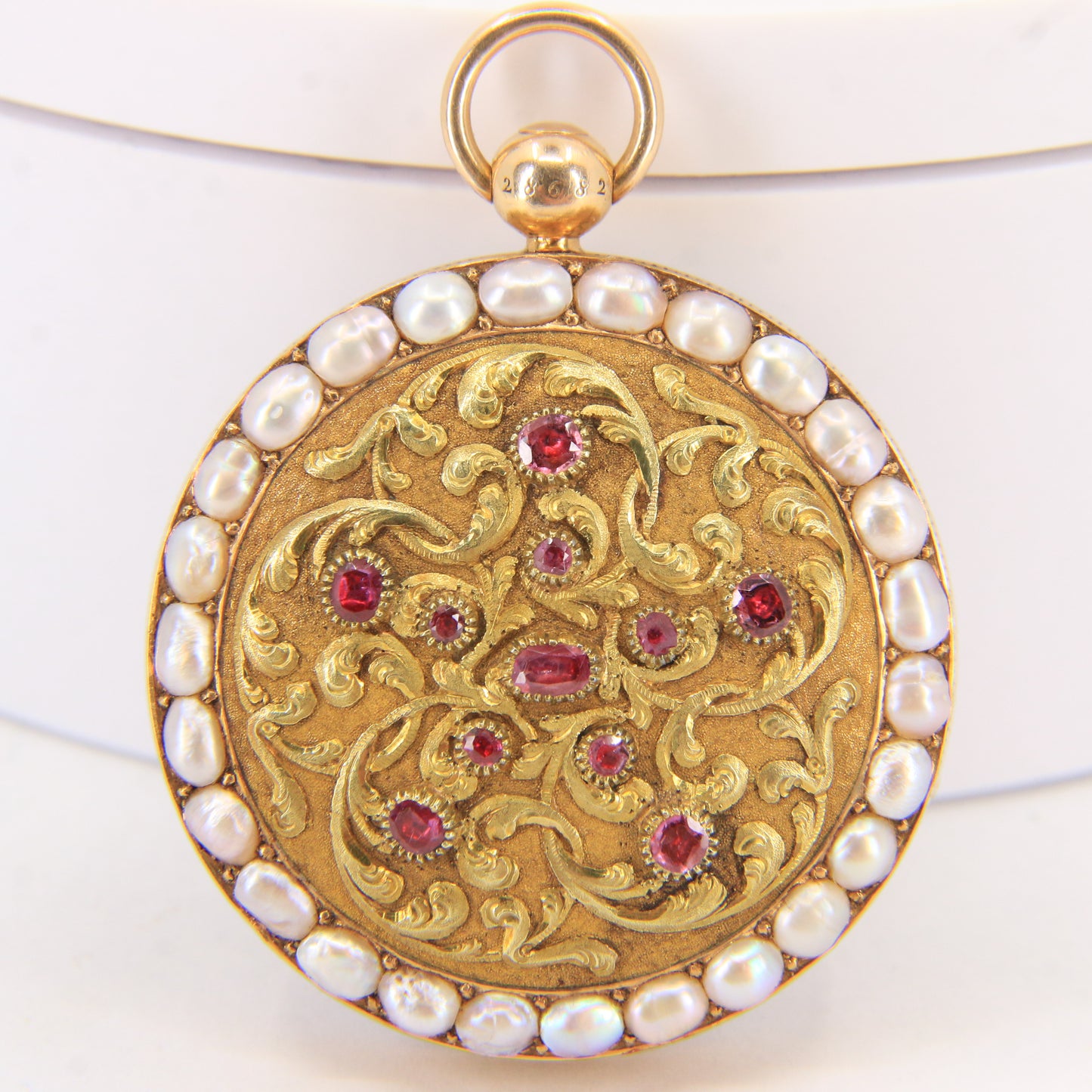 Antique 18ct Gold 37 mm French Fob Pocket Watch Pearl Ruby Set Fusee Movement c1840