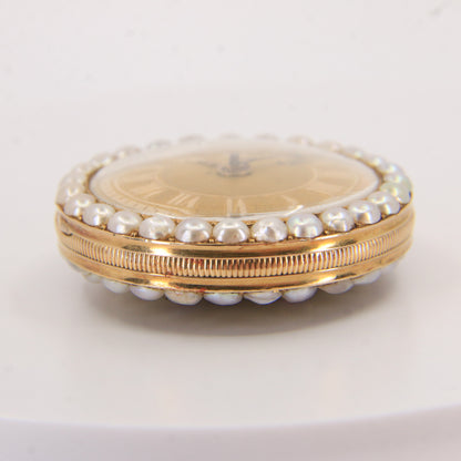 Antique 18ct Gold 37 mm French Fob Pocket Watch Pearl Ruby Set Fusee Movement c1840