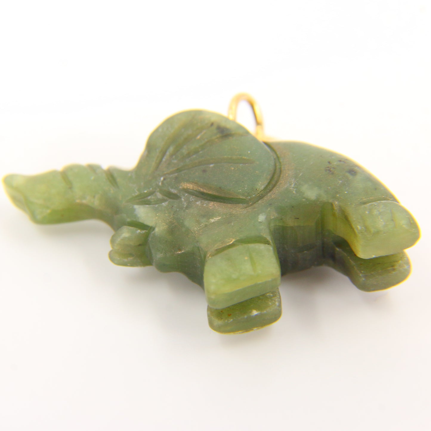 Vintage Carved 9ct Gold Raw Jade Elephant Pendant Green 9ct Charm Carved Animal