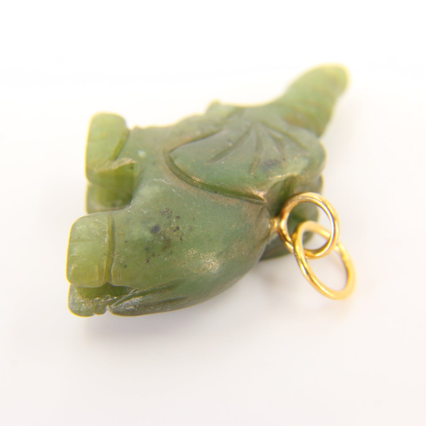 Vintage Carved 9ct Gold Raw Jade Elephant Pendant Green 9ct Charm Carved Animal