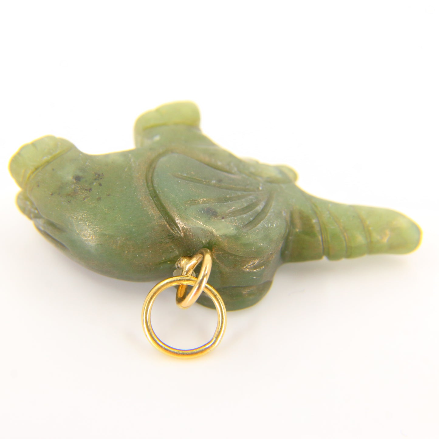 Vintage Carved 9ct Gold Raw Jade Elephant Pendant Green 9ct Charm Carved Animal