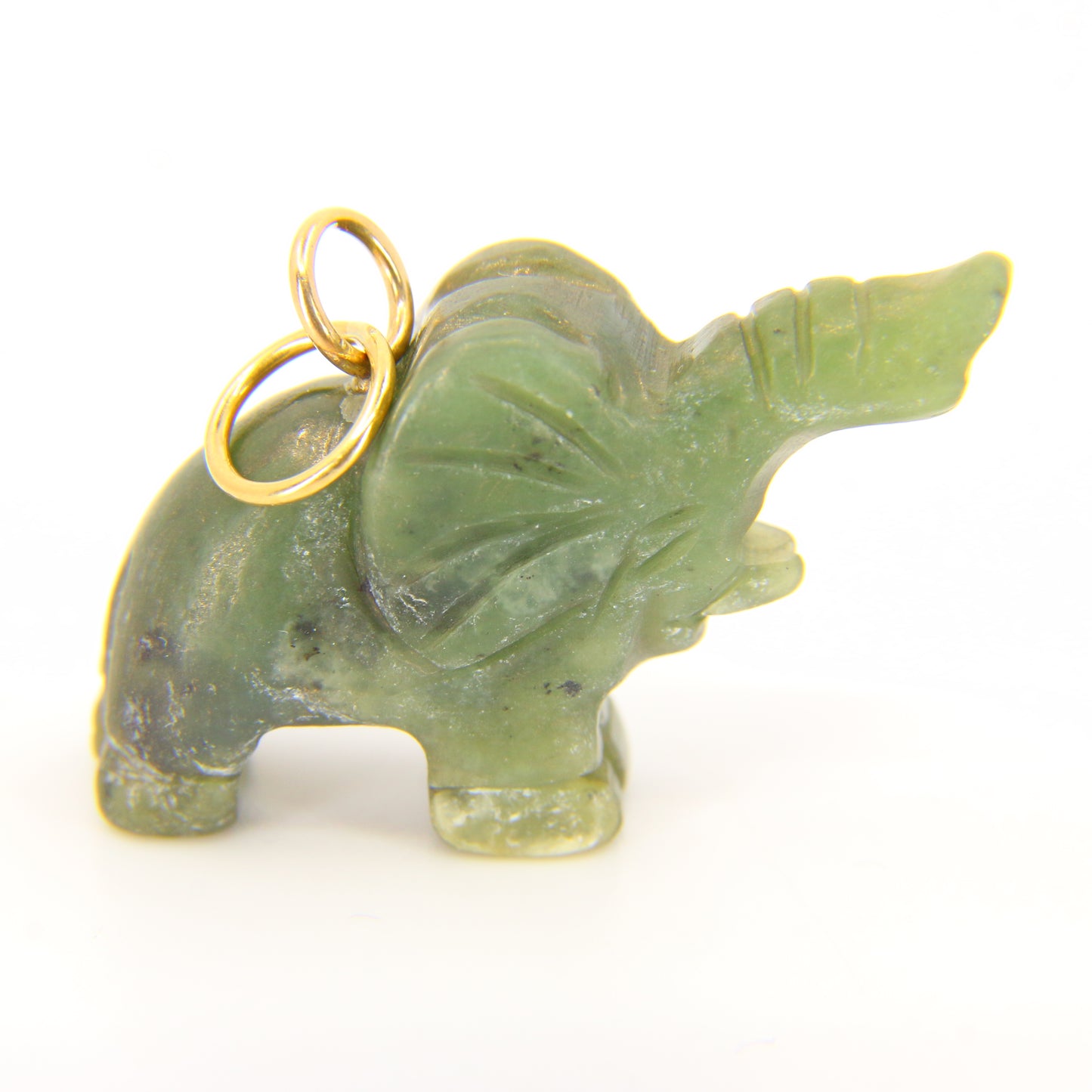 Vintage Carved 9ct Gold Raw Jade Elephant Pendant Green 9ct Charm Carved Animal