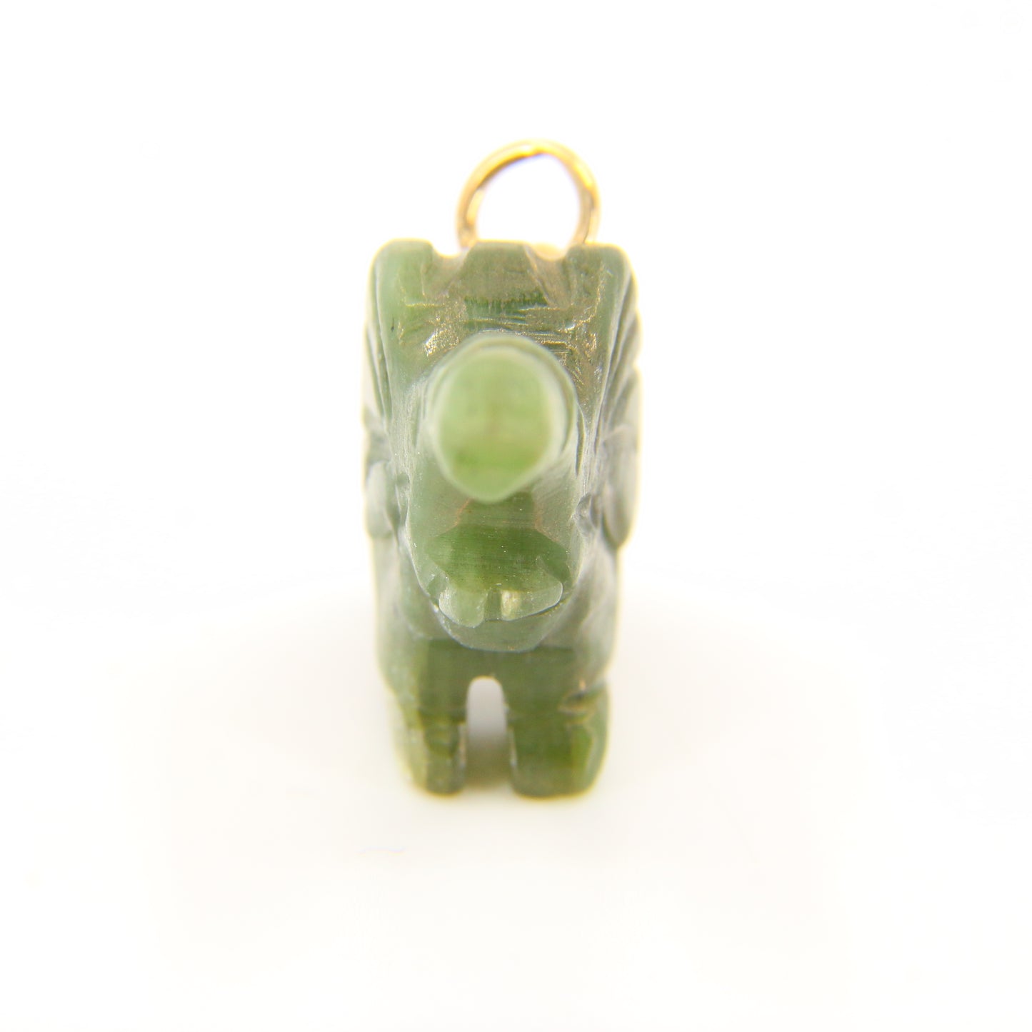 Vintage Carved 9ct Gold Raw Jade Elephant Pendant Green 9ct Charm Carved Animal