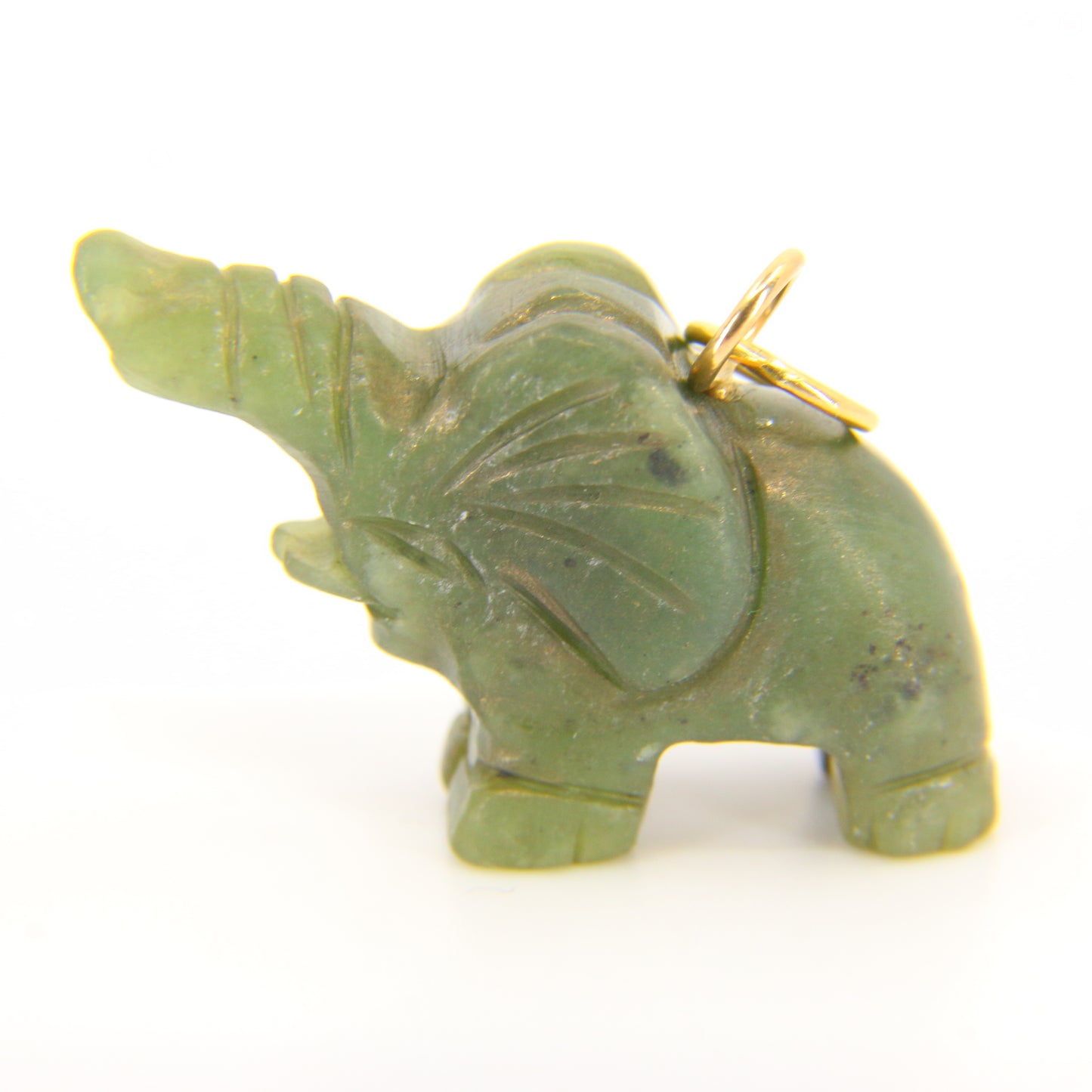 Vintage Carved 9ct Gold Raw Jade Elephant Pendant Green 9ct Charm Carved Animal