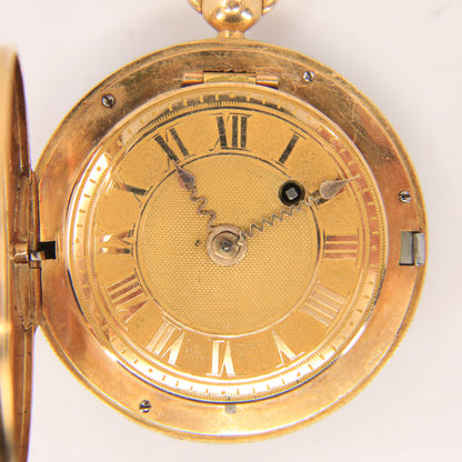 Antique 18ct Gold 37 mm French Fob Pocket Watch Pearl Ruby Set Fusee Movement c1840