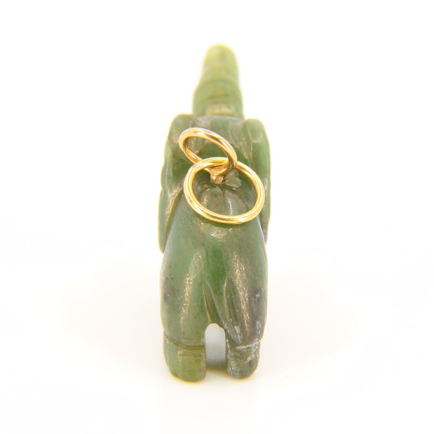 Vintage Carved 9ct Gold Raw Jade Elephant Pendant Green 9ct Charm Carved Animal