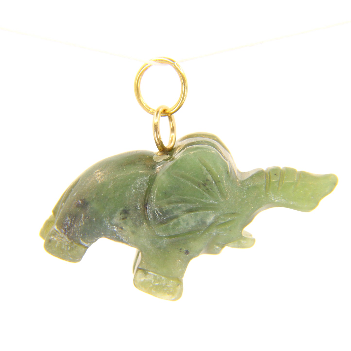 Vintage Carved 9ct Gold Raw Jade Elephant Pendant Green 9ct Charm Carved Animal