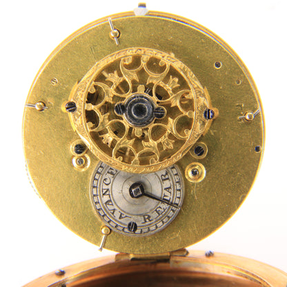 Antique 18ct Gold 37 mm French Fob Pocket Watch Pearl Ruby Set Fusee Movement c1840