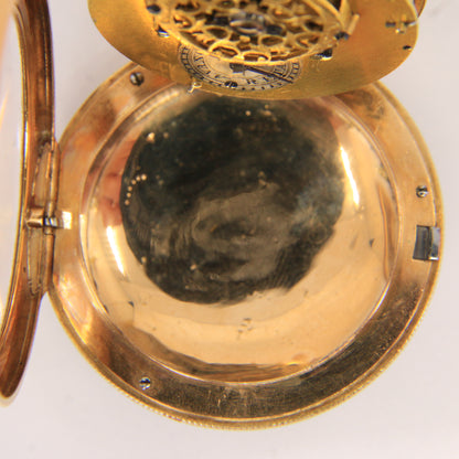 Antique 18ct Gold 37 mm French Fob Pocket Watch Pearl Ruby Set Fusee Movement c1840