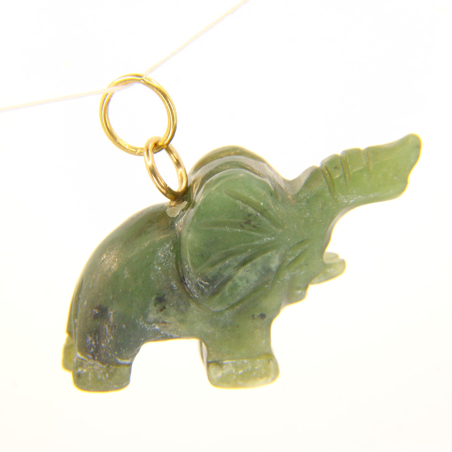 Vintage Carved 9ct Gold Raw Jade Elephant Pendant Green 9ct Charm Carved Animal