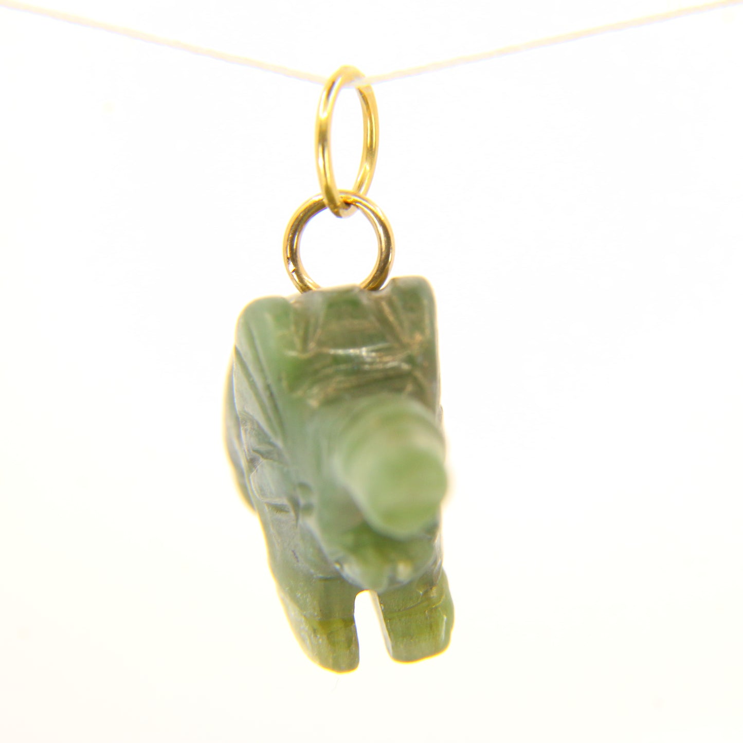 Vintage Carved 9ct Gold Raw Jade Elephant Pendant Green 9ct Charm Carved Animal