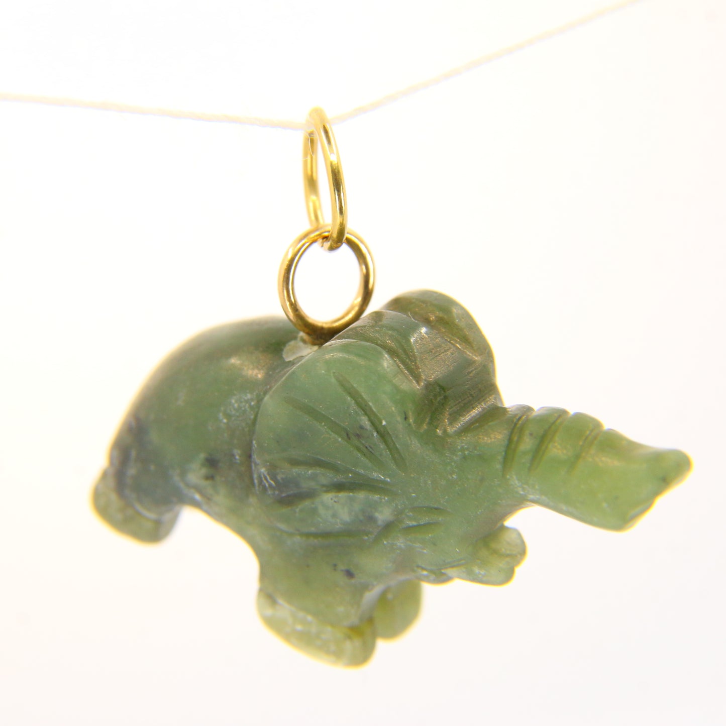 Vintage Carved 9ct Gold Raw Jade Elephant Pendant Green 9ct Charm Carved Animal