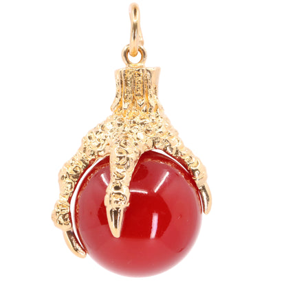 Vintage 9ct Hallmarked Yellow Gold Carnelian Claw Pendant Talisman Charm Gift