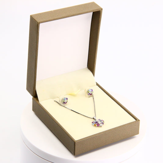 Diamond Point Jewellery Set White Gold Diamond Gem Set Earrings Pendant Necklace