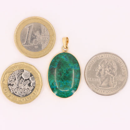 Vintage 14K Yellow Gold Malachite Pendant Oval Green Gemstone Statement Gift