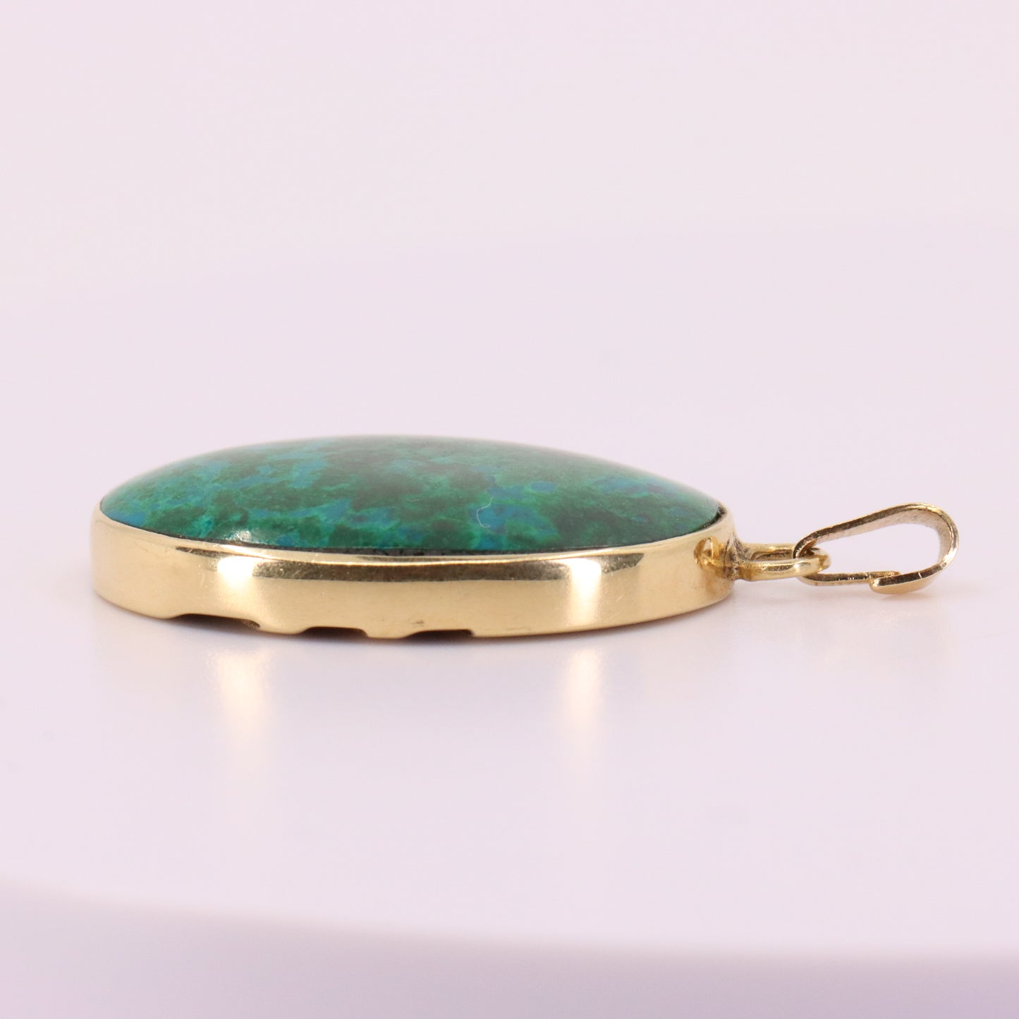Vintage 14K Yellow Gold Malachite Pendant Oval Green Gemstone Statement Gift