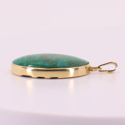Vintage 14K Yellow Gold Malachite Pendant Oval Green Gemstone Statement Gift