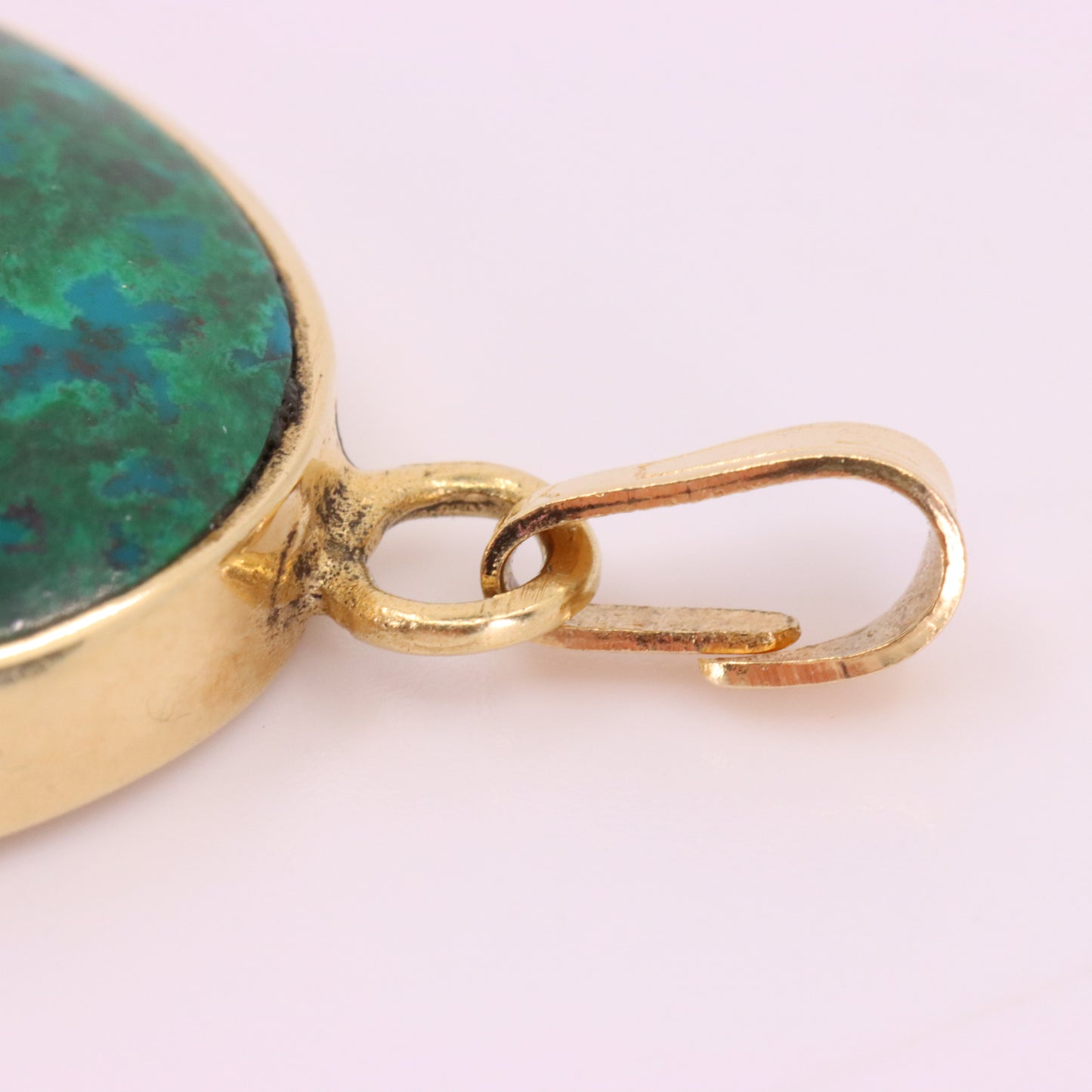 Vintage 14K Yellow Gold Malachite Pendant Oval Green Gemstone Statement Gift
