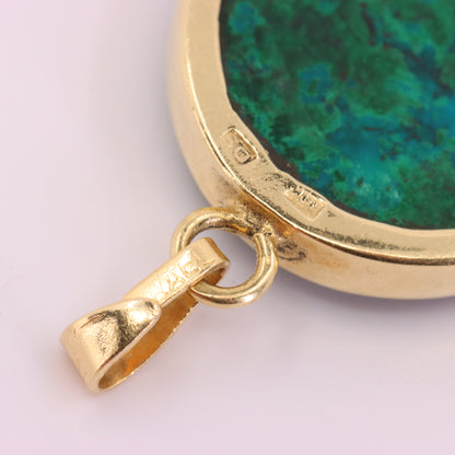Vintage 14K Yellow Gold Malachite Pendant Oval Green Gemstone Statement Gift
