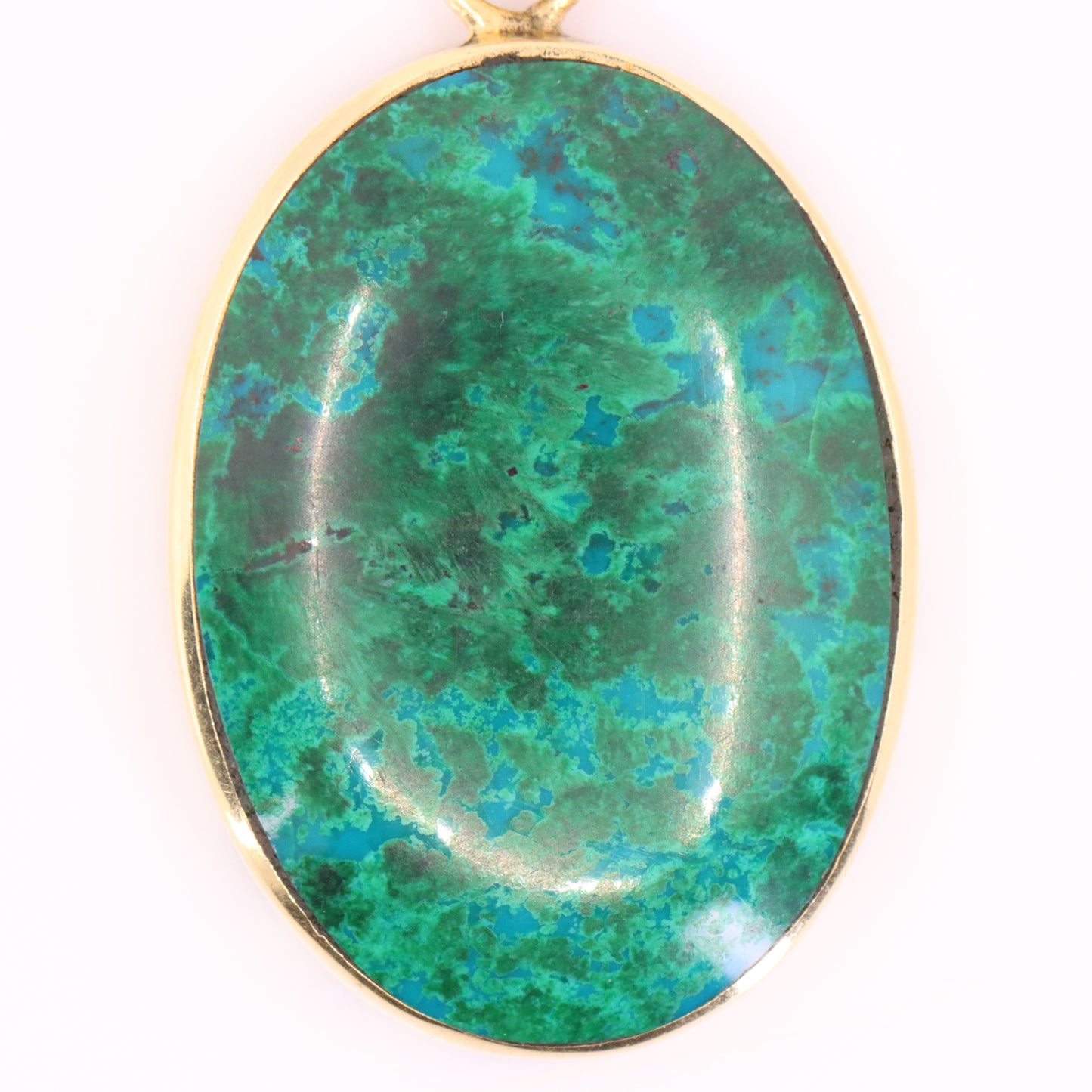Vintage 14K Yellow Gold Malachite Pendant Oval Green Gemstone Statement Gift