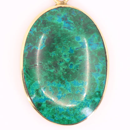 Vintage 14K Yellow Gold Malachite Pendant Oval Green Gemstone Statement Gift