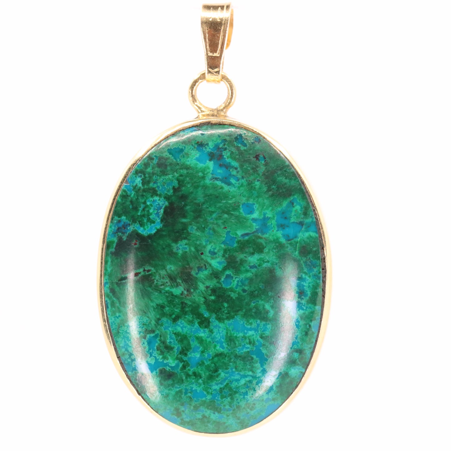 Vintage 14K Yellow Gold Malachite Pendant Oval Green Gemstone Statement Gift
