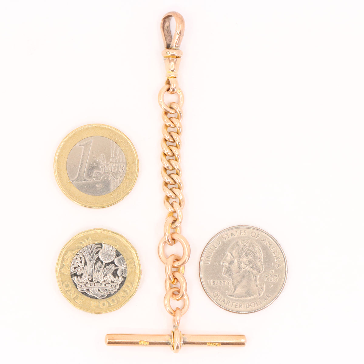 Antique 9ct Hallmarked Rose Gold 3.5 Inch Albert Chain Extension T Bar Watch Fob